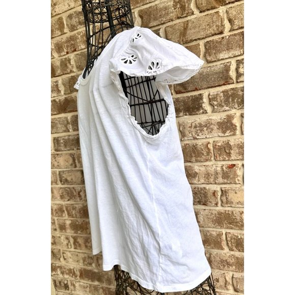 Kate Spade White Eyelet Mixed Media Tee Top Large Cotton Flutter Sleeves… - Picture 5 of 8
